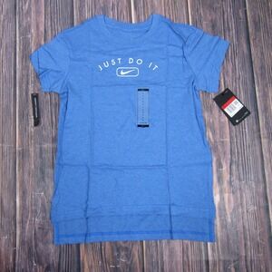 Nike Shirt Girls Large Blue Just Do It Swoosh Logo Graphic Tee Active CI8288-435